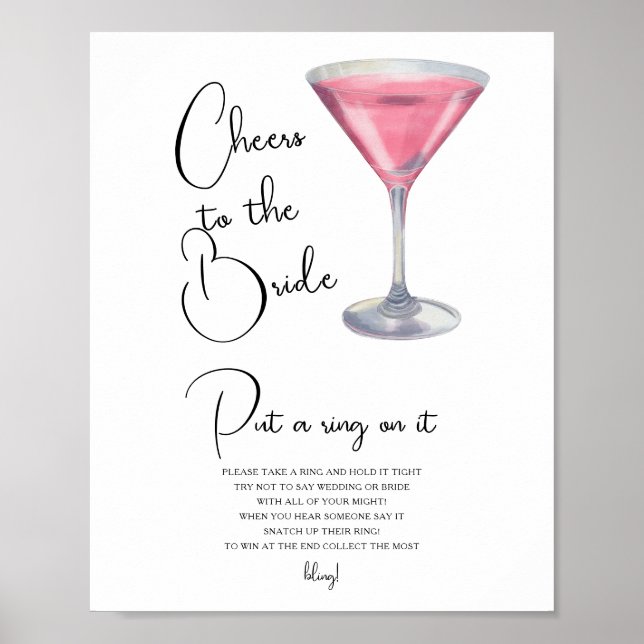 Cocktail Bröllopsdusch Sätt en ring på det spel Poster (Framsidan)