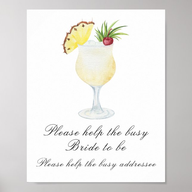 Cocktail bröllpsdusch - hjälp den upptagna bruden poster (Framsidan)