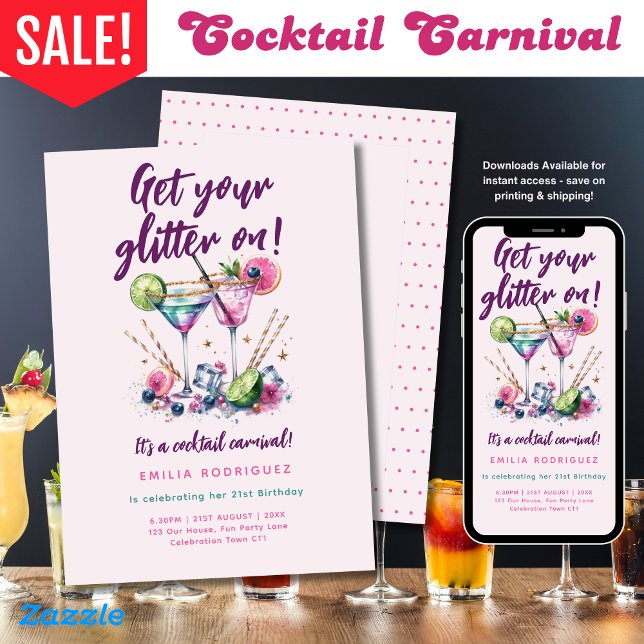 Cocktail Carnival Glitter Candy Birthday - ANY Inbjudningar (Skapare uppladdad)