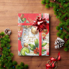 Cocktail Christmas Party with Drinks on Red Presentpapper