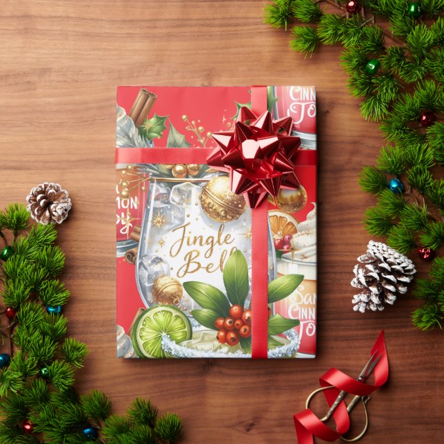 Cocktail Christmas Party with Drinks on Red Presentpapper (Julgåva)