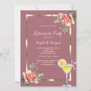 Cocktail Citron Blommig Ram Rosor Pensionering Inbjudningar