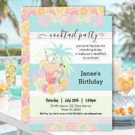 Cocktail Citrus Summer Bassäng Party Beach Tropica Inbjudningar