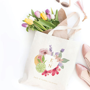 Cocktail Citrus Watercolor Blommigt Bröllop Monogr Tygkasse