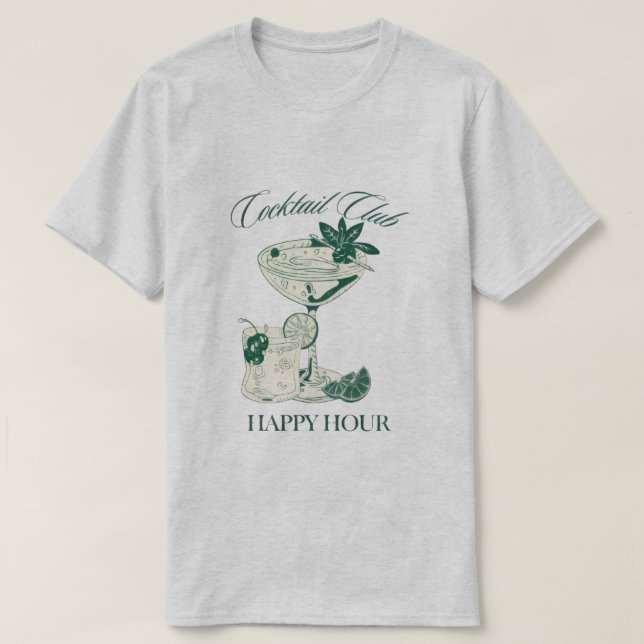 "Cocktail Club Happy Hour"  Retro Drink Lovers Tee (Design framsida)