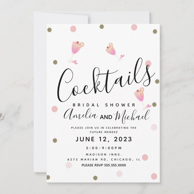 Cocktail Confetti Rosa Bröllopsfestinladning Inbjudningar (Framsida)