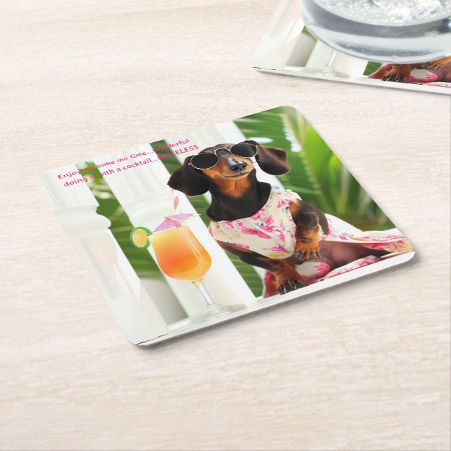 Cocktail Dachshund Drink Coasters Underlägg Papper Kvadrat (Vinklad)