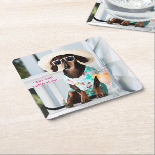 Cocktail Dachshund Drink Coasters Underlägg Papper Kvadrat