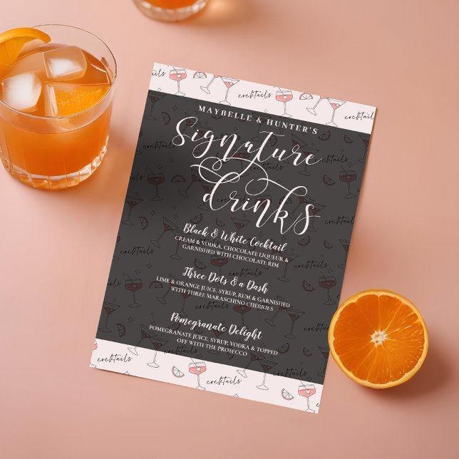 Cocktail Drink & Glasses Namnteckning Cocktail Dri Meny (Cocktail Drink & Glasses Signature Cocktail Drinks Menu)