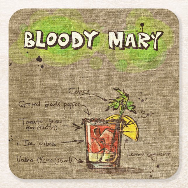 Cocktail Drink Illustration - Bloody Mary Underläg Underlägg Papper Kvadrat (Framsidan)