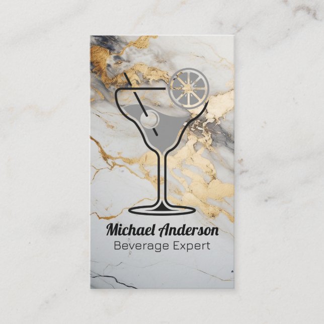 Cocktail Drink Illustration | Gold Foil Marble Visitkort (Framsida)