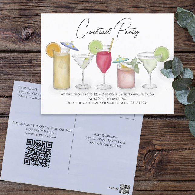 Cocktail Drink QR Code Party webbplats förinställd Vykort (Skapare uppladdad)