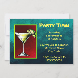 Cocktail Drink with a Slice of Lime Party time Inbjudningar