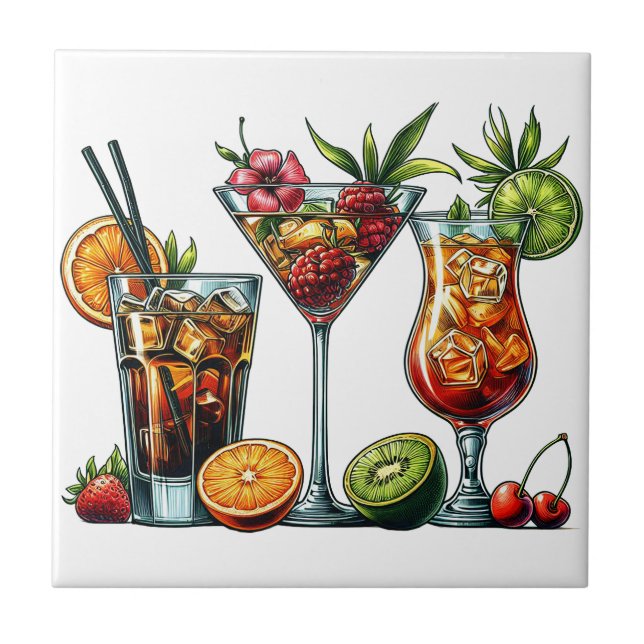 Cocktail Drinks färg konstillustrationer Kakelplatta (Framsidan)