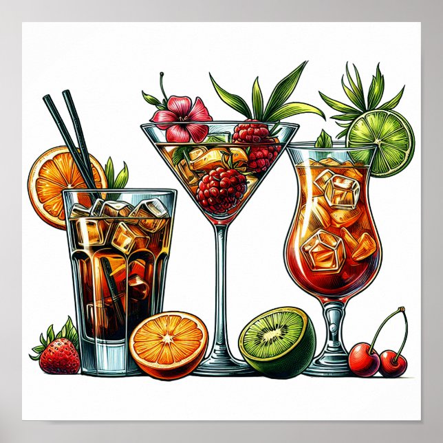 Cocktail Drinks färg konstillustrationer Poster (Framsidan)