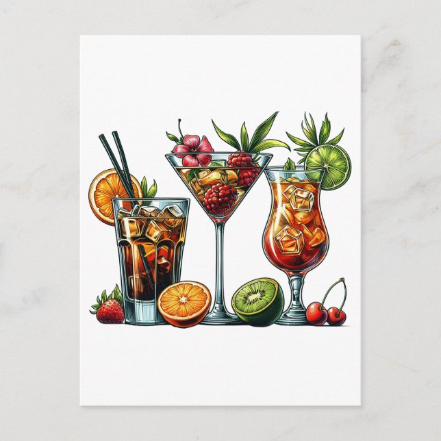 Cocktail Drinks färg konstillustrationer Vykort (Framsida)