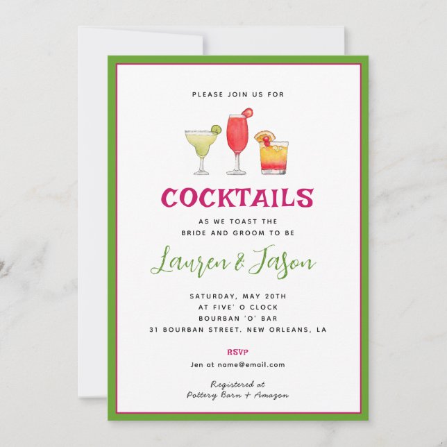 Cocktail Drinks Par duschinbjudan Meddelande (Framsida)