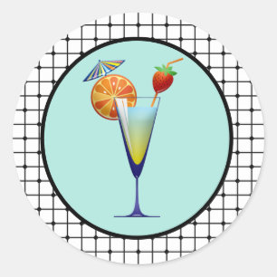 Cocktail Drinks Pub i Turquise med rutnätsdesign Runt Klistermärke