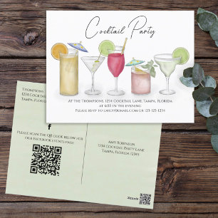 Cocktail Drinks QR Code Social Media förinställt Vykort