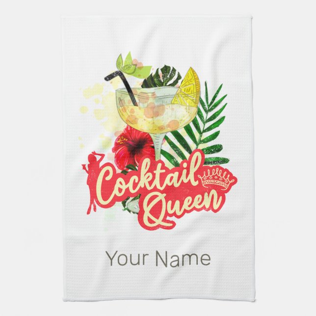 Cocktail Drottning Vintage Höns Möhippa Fest Kökshandduk (Vertikal)