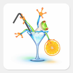 Cocktail Frog Fyrkantigt Klistermärke
