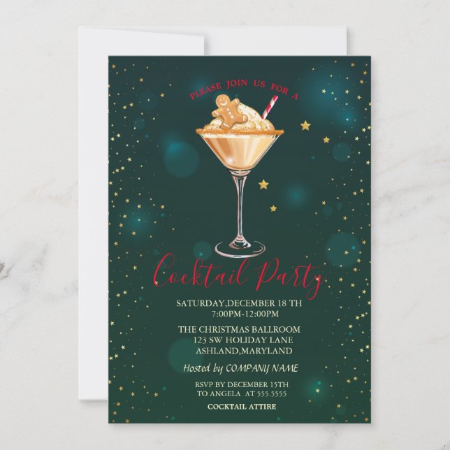 Cocktail Gingerbröd Kex Stjärnor Jul  Inbjudningar (Framsida)
