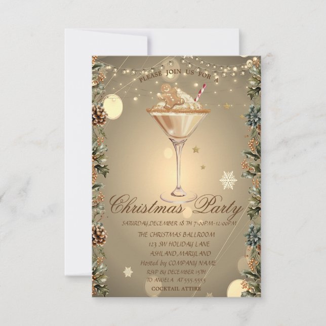Cocktail Gingerbrödsgrenar Julfirande  Inbjudningar (Framsida)