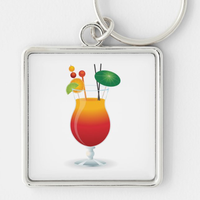 COCKTAIL GLASS FYRKANTIG SILVERFÄRGAD NYCKELRING (Framsidan)