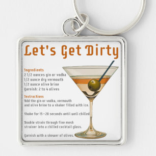 Cocktail Hour Låt oss Hämta Dirty Martini Recipe Fyrkantig Silverfärgad Nyckelring