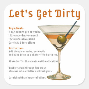 Cocktail Hour Låt oss Hämta Dirty Martini Recipe Fyrkantigt Klistermärke