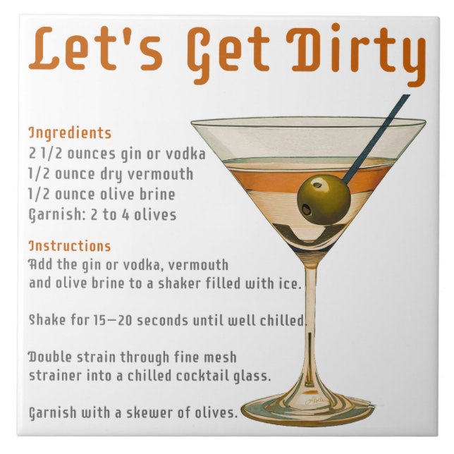 Cocktail Hour Låt oss Hämta Dirty Martini Recipe Kakelplatta (Framsidan)