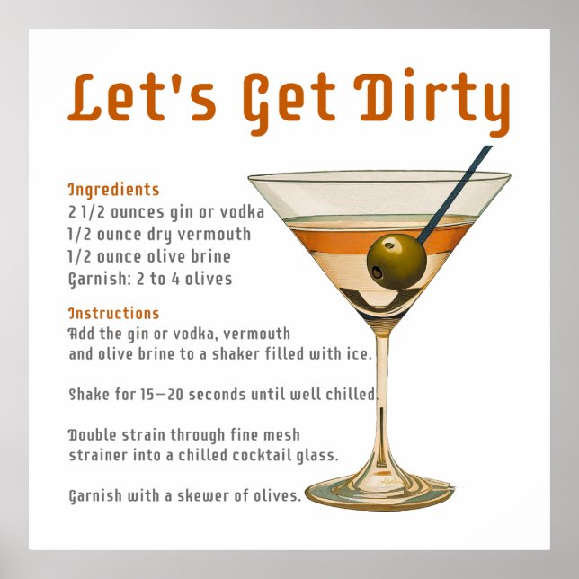 Cocktail Hour Låt oss Hämta Dirty Martini Recipe Poster (Framsidan)