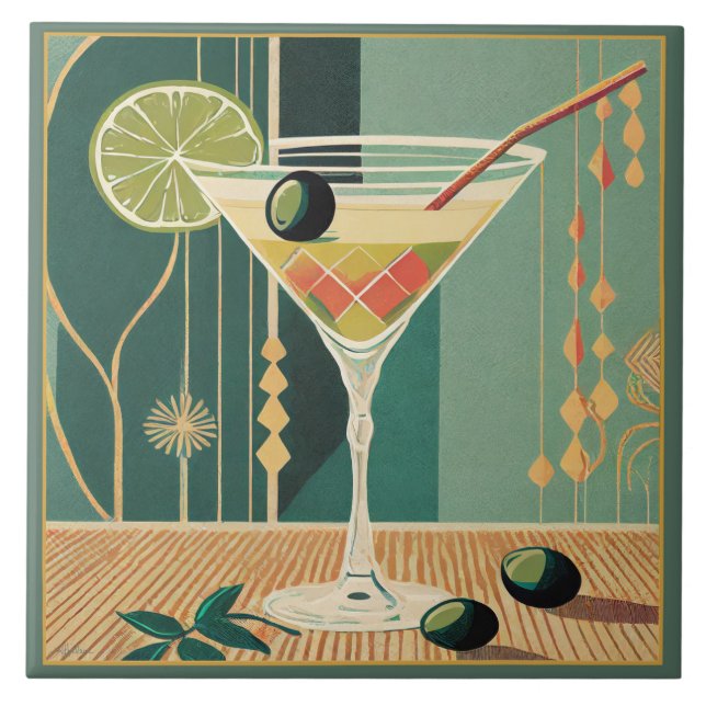 Cocktail Hour Martini Mid Century Design Kakelplatta (Framsidan)