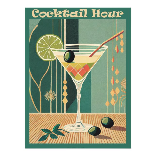 Cocktail Hour Mid Century Modern Martini Fototryck (Framsidan)