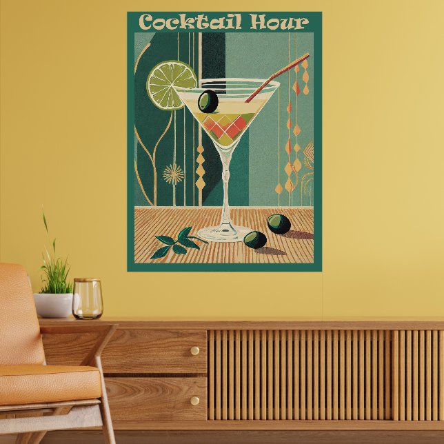 Cocktail Hour Mid Century Modern Martini Poster (Vardagsrum 2)