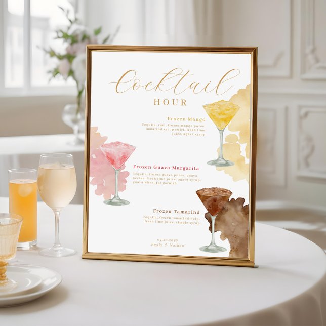 Cocktail Hour Watercolor Cocktails Bröllop Menu Poster (Cocktail Hour Watercolor Cocktails Wedding Menu Poster)