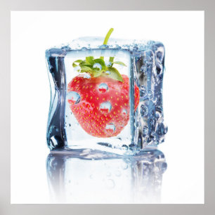 Cocktail Ice Cube med jordgubbe Poster