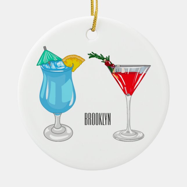Cocktail-illustration av tecknad julgransprydnad keramik (Framsidan)