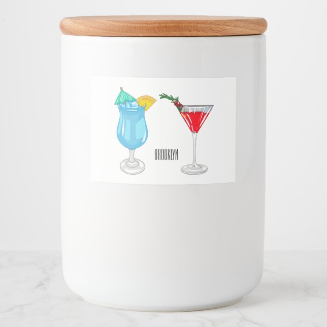 Cocktail-illustration av tecknad mat etiketter (Framsida)