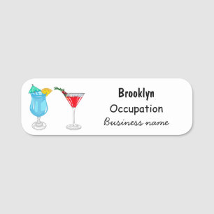 Cocktail-illustration av tecknad namnbricka