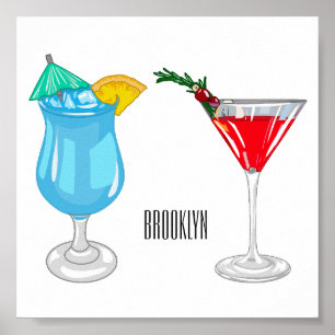 Cocktail-illustration av tecknad poster