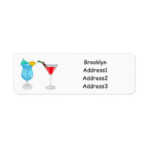 Cocktail-illustration av tecknad returadress etikett