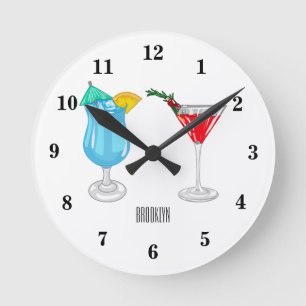 Cocktail-illustration av tecknad rund klocka