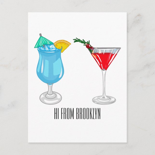 Cocktail-illustration av tecknad vykort (Framsida)