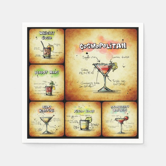 Cocktail Inspired Napkins - Cosmopolitan Drink Art Pappersservett (Framsidan)