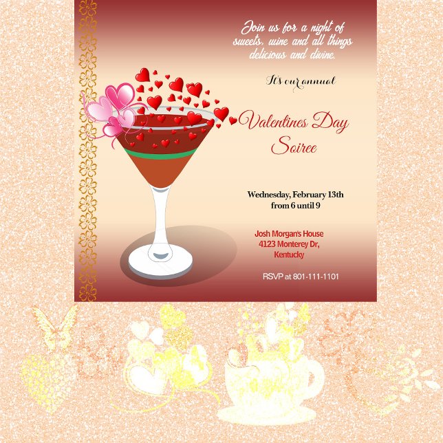 Cocktail Kärlek Meet Valentine Sweeping Hearts Par Inbjudningar (Cocktail Love Meet Valentine Sweeping Hearts Party Invitation)