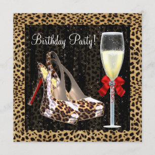 Cocktail Klackskor Röd Leopard Födelsedag Inbjudningar