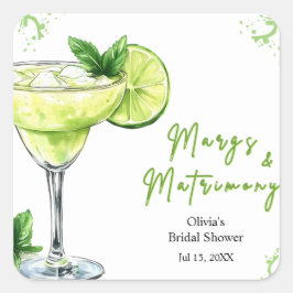 Cocktail Margs and Matrimony Bridal Shower Fyrkantigt Klistermärke