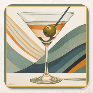 Cocktail Martini Mid Century Design Underlägg Papper Kvadrat