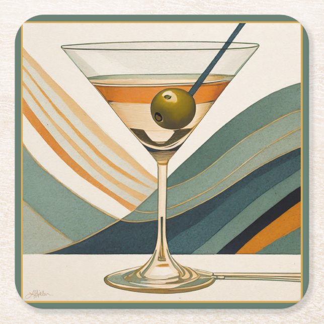 Cocktail Martini Mid Century Design Underlägg Papper Kvadrat (Framsidan)